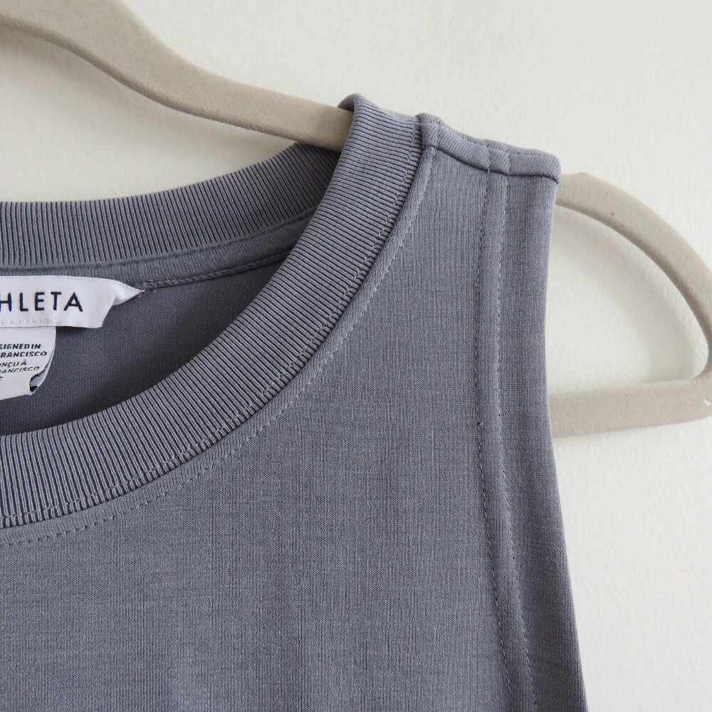 ATHLETA Seasoft Midi Dress in Coastline Blue Travel Casual Stretch Neutral Sz S - Picture 5 of 11